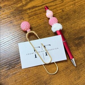 Elegant Pink and Gold Decorative Paperclip with matching Pen